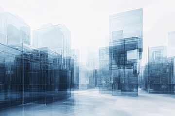 Transparent structures rise against a blue sky, showcasing modern architecture and creativity