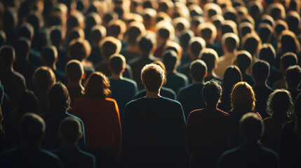 Obraz premium A crowd of people facing away, highlighting a sense of unity or collective experience.