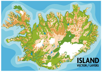 MAP ISLAND / Islande / Relief / vector / Ile de glace