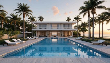 Modern Villa with Pool and Palm Trees
