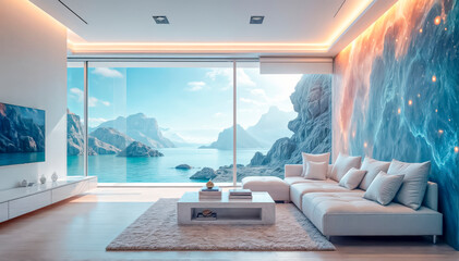 Fototapeta premium Interesting interior of a modern living room with a space theme