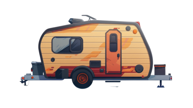 Cartoon camper trailer isolated on transparent background, ready for travel and adventure - Powered by Adobe
