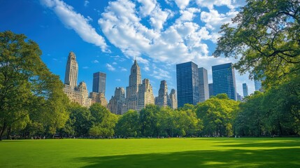 Fototapeta premium picturesque city park with fresh green grass, providing a serene place for relaxation