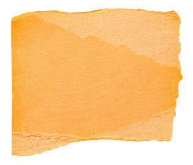 Isolated cut out torn piece of blank orange paper note cardboard with texture and copy space for text, transparent png background design element