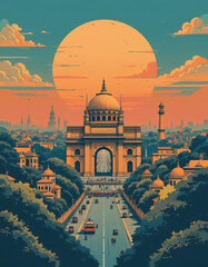 Fototapeta premium India: Poster Illustration Travel Print Decor Gift Paper Canvas Wall Retro Art