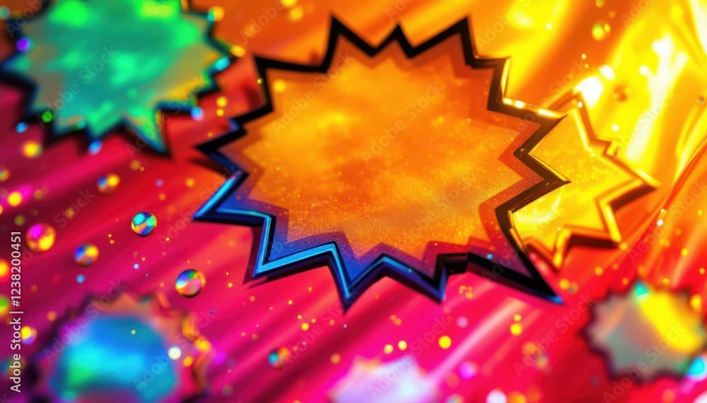 Poster vibrant abstract art with starburst shapes in multicolored spectrum