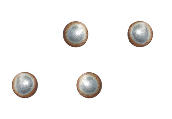 The slightly rusty screws are screwed on, view of the domes. On isolated transparent background.