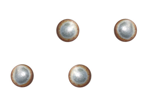 The slightly rusty screws are screwed on, view of the domes. On isolated transparent background.