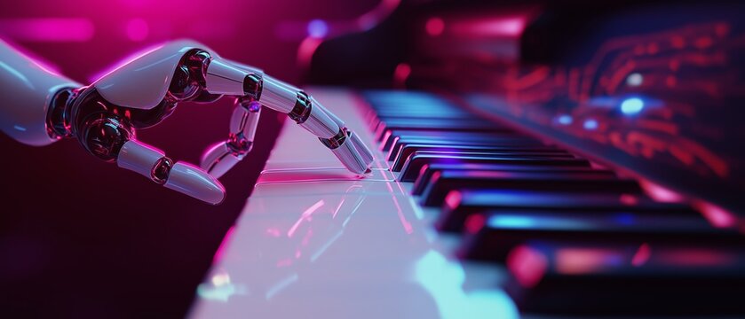 Robot Hand Playing Piano Keys