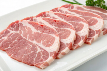 Sliced ​​fresh pork in a white plate