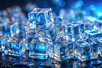 Crystal-clear ice cubes gleam, chillingly refreshing in high-resolution detail.