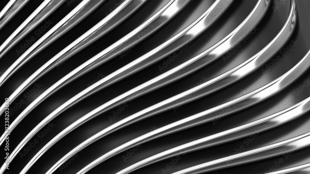 Poster silver striped pattern background, wavy lines design, abstract minimal metallic background for busin