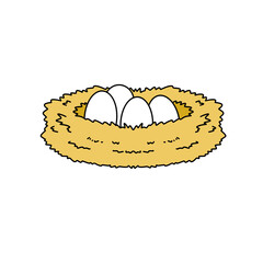 A nest with three eggs in it