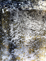 Obraz premium Close up of heavily weather concrete wall with cracks and moss corrosion Grungy Masionary Background