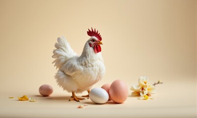White Hen with Eggs and Magnolia Blossom
