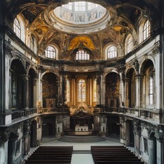 Obraz premium Ruined church interior, sunlight streams in.