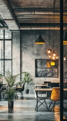 Fototapeta premium Modern Industrial Office Interior with Stylish Lighting and Decor