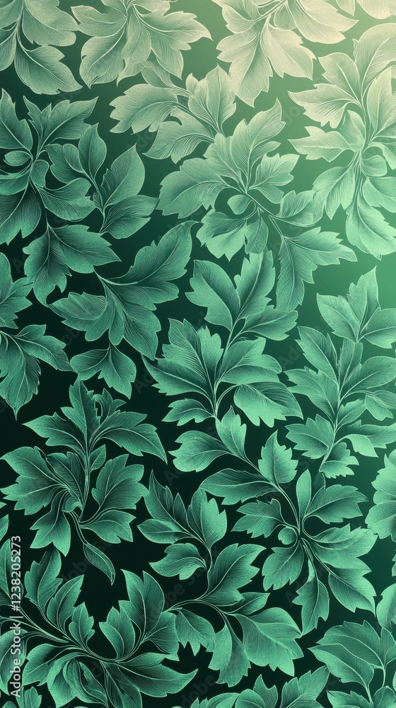 Poster elegant green leaf pattern with intricate detailing for backgrounds