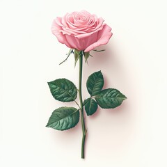 Fototapeta premium Beautiful pink rose with vibrant green leaves.