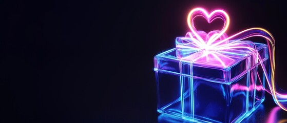 Neon Gift Box with Heart Bow