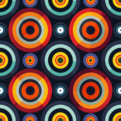 Fototapeta premium A vibrant pattern featuring concentric circles in various colors on a dark background.