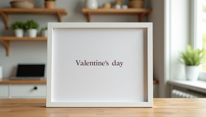 Cozy Valentine's Day Mockup Background with Wooden Shelves and Laptop