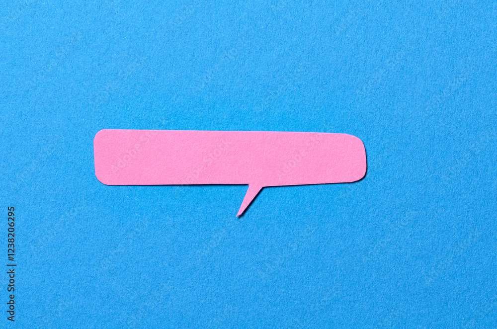 Poster pink cut out blank paper speech bubble of rectangular shape and rounded corners with copy space for 