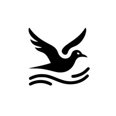 Bird in Flight Over Waves: Abstract Minimalist Nature Vector Graphic