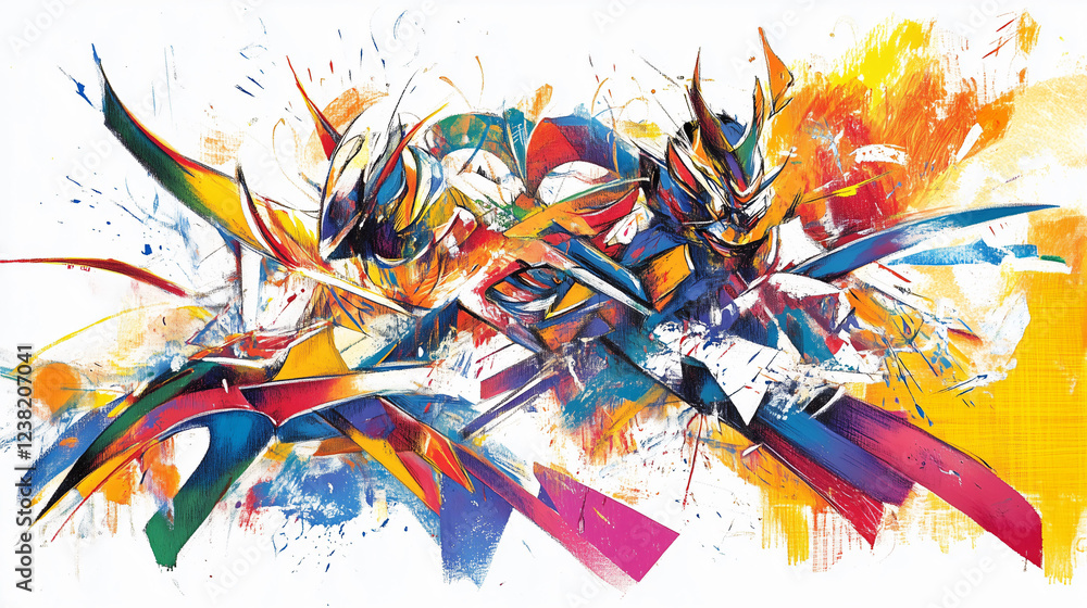 Poster colorful abstract collage showcasing vibrant shapes and motion in a dynamic artistic expression. gen