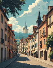 Obraz premium France: Modern Poster Illustration Travel Print Decor Gift Paper Canvas Wall Retro Art