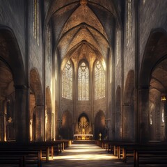 Fototapeta premium Sunlit Gothic church interior