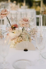 Scenic Outdoor Wedding Table with Pampas Grass and Roses