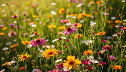 Sunlit Meadow with Wildflowers