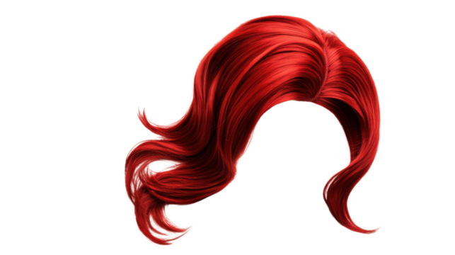 Long red hair flowing with transparent background