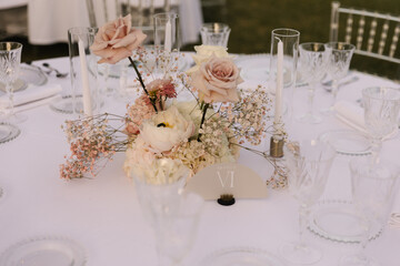 Scenic Outdoor Wedding Table with Pampas Grass and Roses