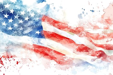 Watercolor American Flag with Splashes
