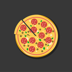 Ready to eat pizza in flat design style