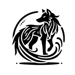Majestic Wolf in Abstract Style: Black and White Vector Graphic