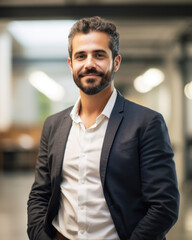 Obraz premium Confident Businessman Portrait, Modern Office - Authenticity