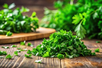 Freshly chopped parsley, a vibrant green culinary herb, perfect for food photography and healthy recipes.
