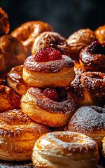 close up of a lot of donuts