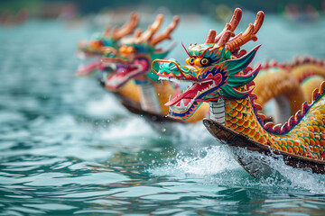 Beautiful holiday composition for happy celebrate chinese dragon boat festival, abstract vivid composition consists of fictional unreal fantastic vision on background