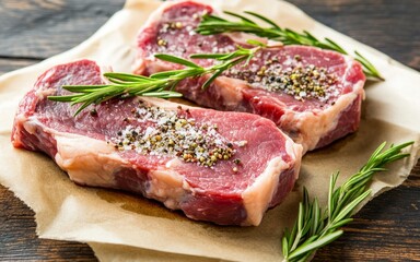 raw beef steak with herbs
