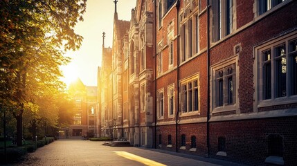 Historic Building Facade at Sunset with Beautiful Light Effects