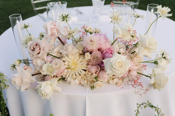 Scenic Outdoor Wedding Table with Pampas Grass and Roses