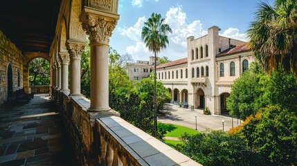 Fototapeta premium Historic University Campus View with Architecture and Greenery