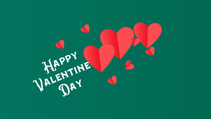 Heartfelt Valentine's Day Greeting with Red Hearts on Green Background