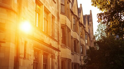 Fototapeta premium Beautiful Historic Architecture with Warm Sunset Glow in the City