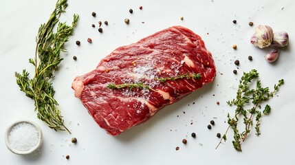 raw beef steak with herbs