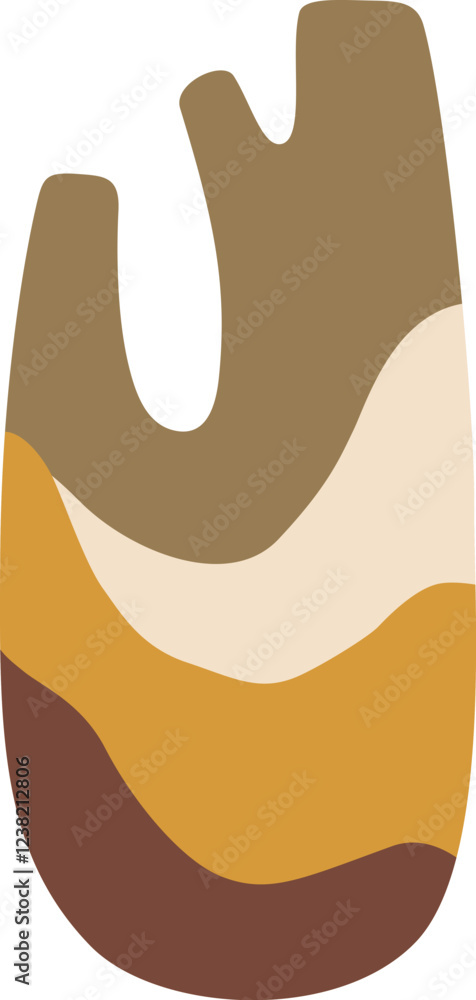 Poster modern and minimalist abstract design featuring an organic shape with wavy lines in earth tones, cre